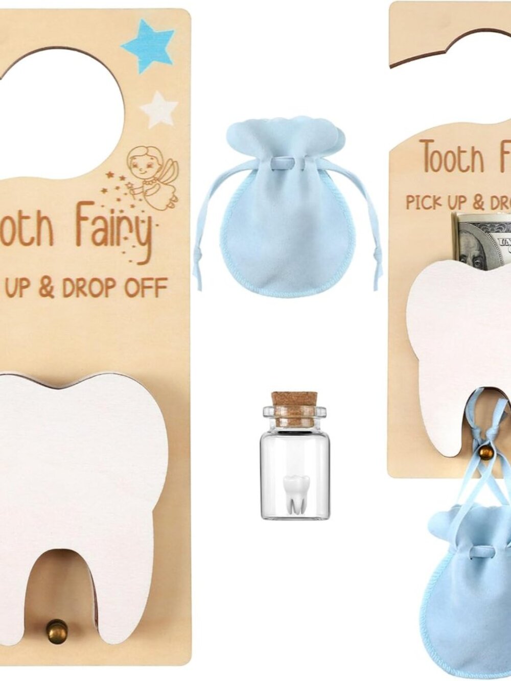 Tooth Fairy Door Hanger Pouch Keepsake Box,Classic,Blue